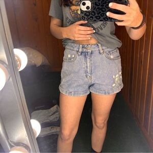 PacSun Light Blue Jean Shorts with Floral Embroidery